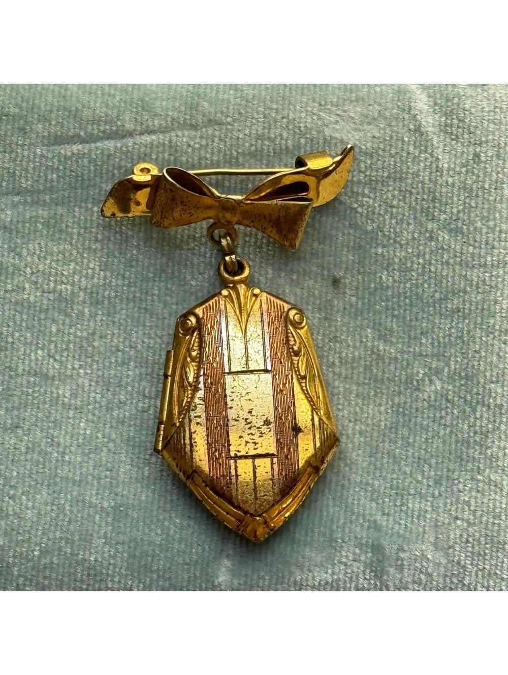 Vintage Gold Filled Locket Bow Brooch